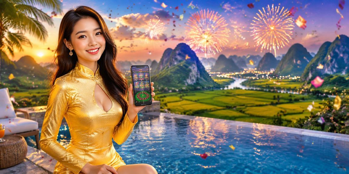 Người phụ nữ mặc áo dài tại Ninh Bình sử dụng ứng dụng casino trên điện thoại giữa khung cảnh thiên nhiên